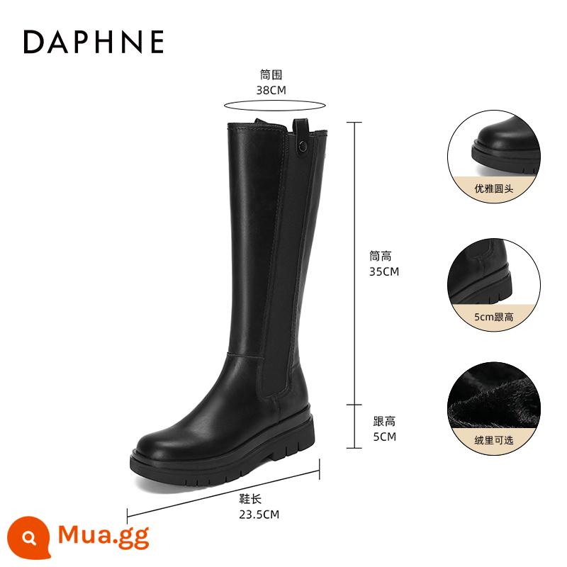 Giày Bốt Daphne Nữ 2023 Mới Giày Cổ Cao Giày Bốt Nữ Mùa Thu Đông Giày Bốt Martin Giày Bốt Nữ Cưỡi Giày Bốt Nữ - [Lông cừu] Giày bốt Chelsea màu đen