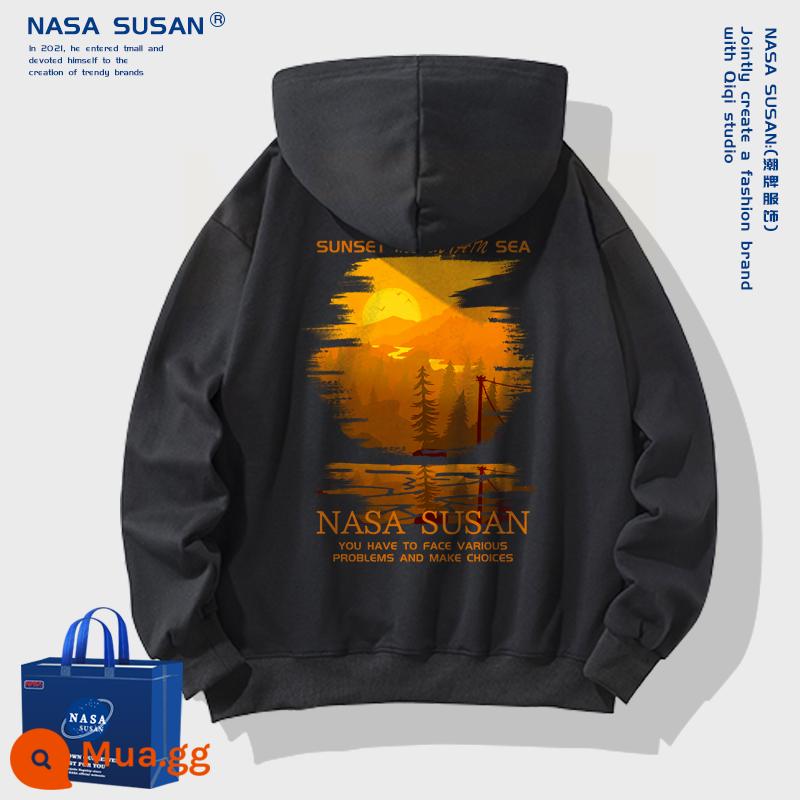 NASA Co -Branded Sunset Boys Boys Autumn and Winter cộng với nhung dày đặc lỏng lẻo mặc áo khoác áo choàng bình thường - mùa xuân và mùa thu đen