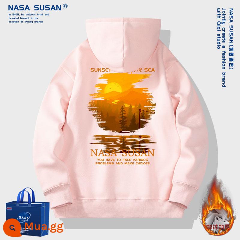 NASA Co -Branded Sunset Boys Boys Autumn and Winter cộng với nhung dày đặc lỏng lẻo mặc áo khoác áo choàng bình thường - Hồng Plus Nhung