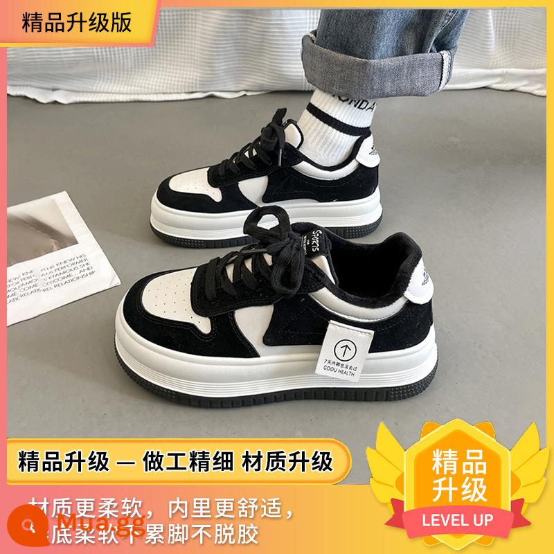 Giày Bé Gái Mùa Thu Đông 2022 Giày Bé Gái Mới Plus Nhung Hai Bông Giày Thể Thao Bố Bé Lớn Giày Sneaker Thường Ngày Cho Trẻ Em - Phiên bản nâng cấp Single Mile màu đen