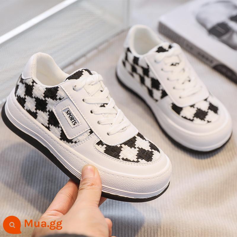 Giày Bé Gái Mùa Thu Đông 2022 Giày Bé Gái Mới Plus Nhung Hai Bông Giày Thể Thao Bố Bé Lớn Giày Sneaker Thường Ngày Cho Trẻ Em - 8561 li đơn màu đen