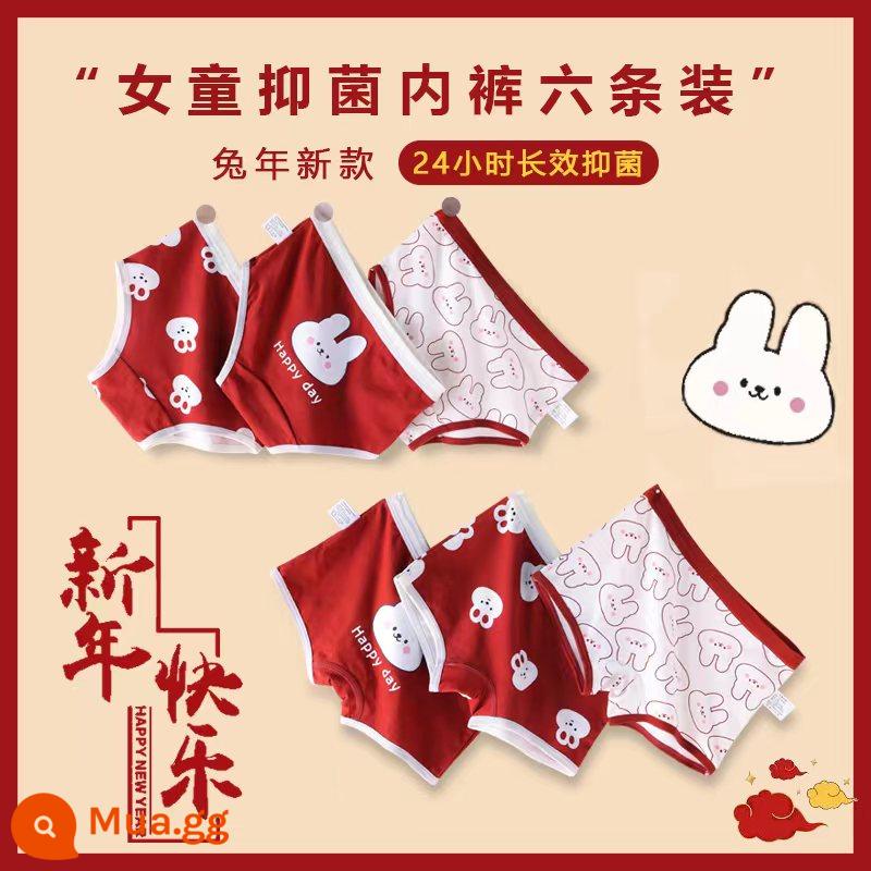 Quần lót bé gái cotton nguyên chất boxer Phong cách năm mới bé gái quần đùi tam giác bé trung và lớn trẻ em năm con thỏ quần đỏ - Tràn Đầy Phước Lành 3/4 Tiêu 6 Gói [Sản Phẩm Mới Nâng Cấp Kháng Khuẩn]