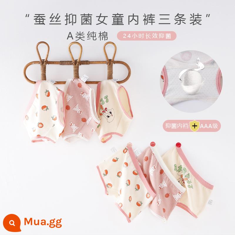 Quần lót bé gái cotton nguyên chất boxer Phong cách năm mới bé gái quần đùi tam giác bé trung và lớn trẻ em năm con thỏ quần đỏ - Dâu Thỏ Ba Bốn Góc 6 Gói [Sản Phẩm Mới Nâng Cấp Kháng Khuẩn]