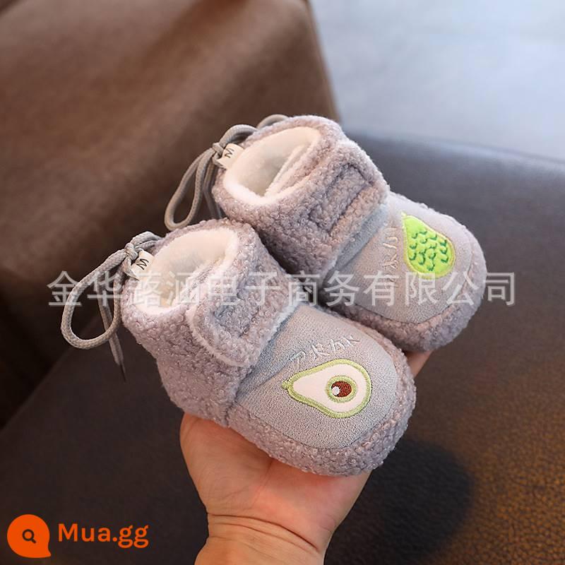 Giày tập đi cho bé từ 0 đến 1 tuổi Giày cotton đế mềm Velcro ấm áp và dày nhung mùa đông ủng chống rơi - Velcro bơ xám (nhung và dày)