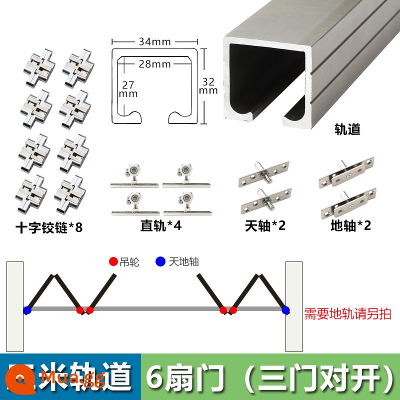 Nhà bếp phân vùng phòng bột cửa gấp bánh xe đa năng cửa sổ ban công trọn bộ phụ kiện phần cứng cửa sổ gấp treo và trượt - Đường ray 3m + 6 cửa (3 cửa mở ngược nhau)