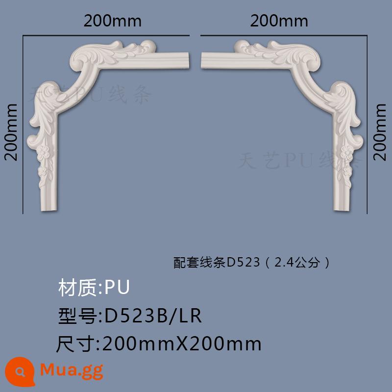 Đường PU nền TV phòng khách tường viền dải trần giả thạch cao hình phẳng đường trang trí hoa góc kiểu Pháp - Giao Hoa D523B/LR