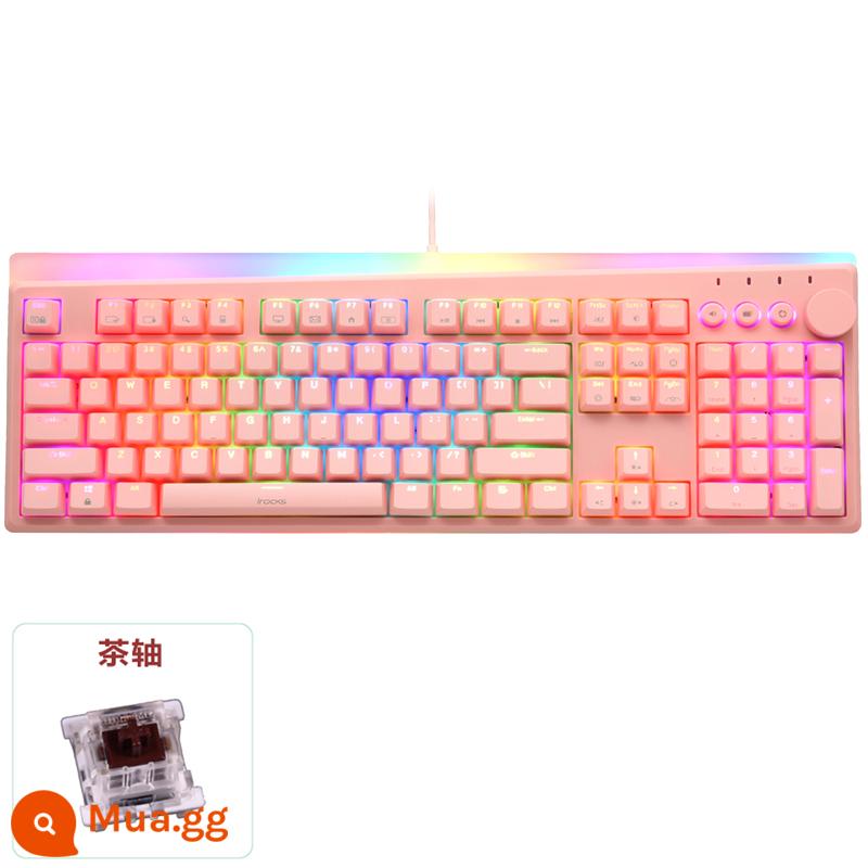 IROCKS KNOB Bàn phím cơ K71M Giảm nhiễu E -Sports Chỉnh sửa PBT đóng miệng RGB Đèn xoay đa chức năng - Trục màu nâu hồng