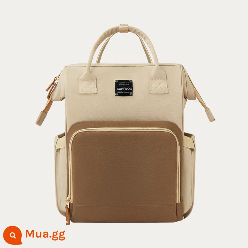 Sohiwoo Mommy Bag 2022 Mới Tay Mới Tay -in -Child, túi mẹ đa chức năng ra khỏi ba lô - Màu trắng nhạt-nâu-dung tích lớn [20L]