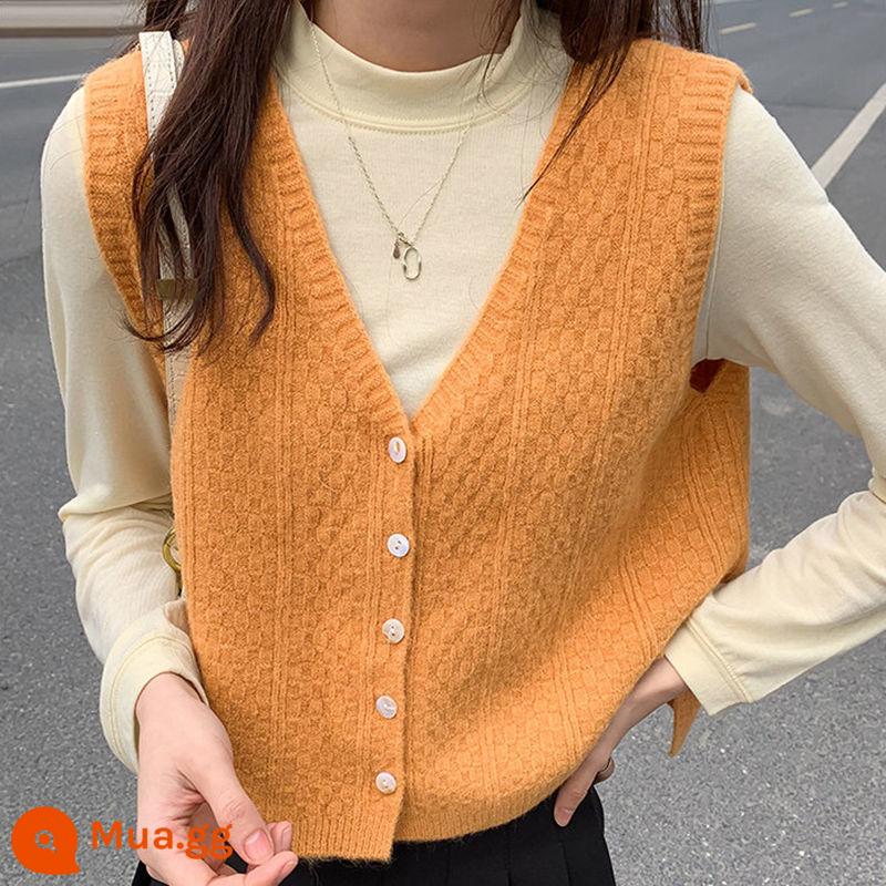 Áo vest dệt kim cổ chữ V phong cách Harajuku để mặc bên ngoài phù hợp với tất cả các bộ vest ngắn nhiều lớp áo len vest vai vest vest khăn choàng - trái cam