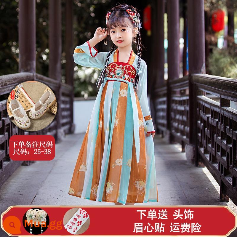 Hanfu Bé Trai Và Bé Gái Trang Phục Cổ Xưa 2023 Đồng Phục Học Sinh Trung Quốc Mới Cho Trẻ Em Trang Phục Biểu Diễn Tết Trung Thu Phong Cách Cổ Xưa Bộ Đồ Mùa Thu Siêu Cổ Tích - Ranhua-áo dài tay + giày màu xanh nữ (ghi chú size khi đặt hàng)