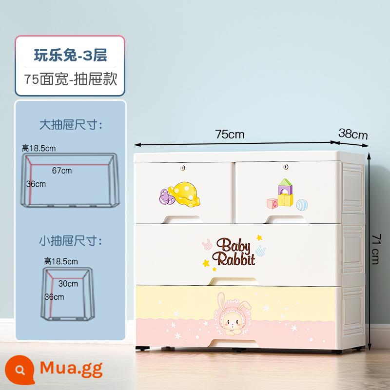 Lớn 75 CM dày loại ngăn kéo lưu trữ tủ khóa hộ gia đình nhựa tủ quần áo bé quần áo tủ lưu trữ - Happy Rabbit ba lớp (rút đôi nhỏ)