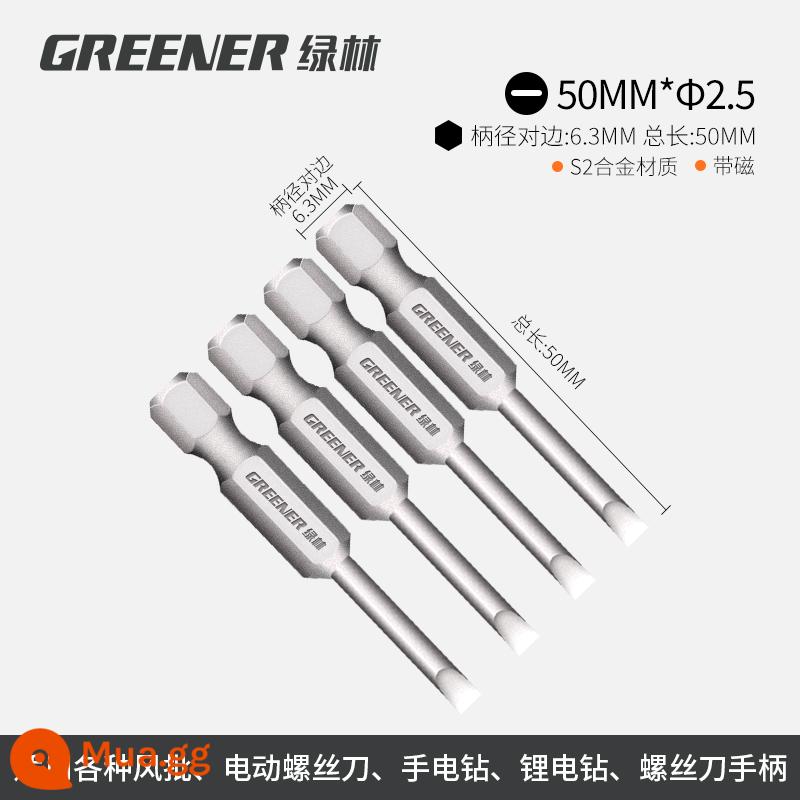 Rừng Xanh Một Từ Bit Bit Từ Tính Mạnh Độ Cứng Cao Khí Nén Từ Điện Tua Vít Máy Khoan Điện Bộ Tua Vít - [4 cái] Mũi có rãnh 50mmX2.5