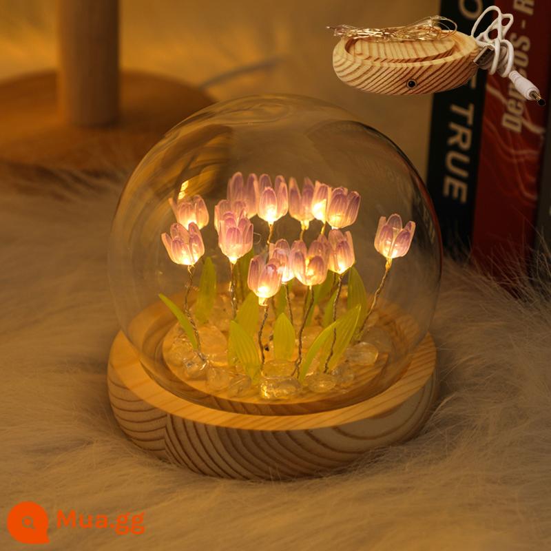 Đèn ngủ hoa tulip handmade DIY bó hoa quà tặng sinh nhật cho bé gái cao cấp người bạn thân nhất Ngày Phụ Nữ - Gói vật liệu DIY màu tím 9 miếng [Mẫu plug-in nâng cấp] không có túi quà