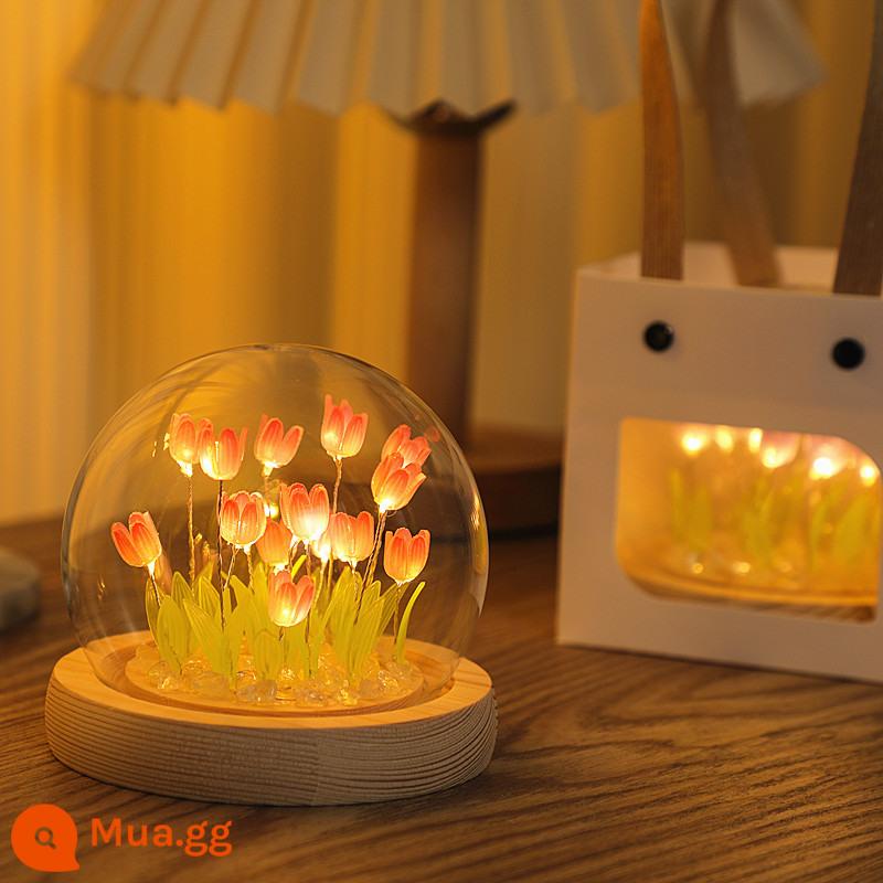 Đèn ngủ hoa tulip handmade DIY bó hoa quà tặng sinh nhật cho bé gái cao cấp người bạn thân nhất Ngày Phụ Nữ - Gói vật liệu tự làm màu hồng 9 bông hoa [loại pin] túi quà