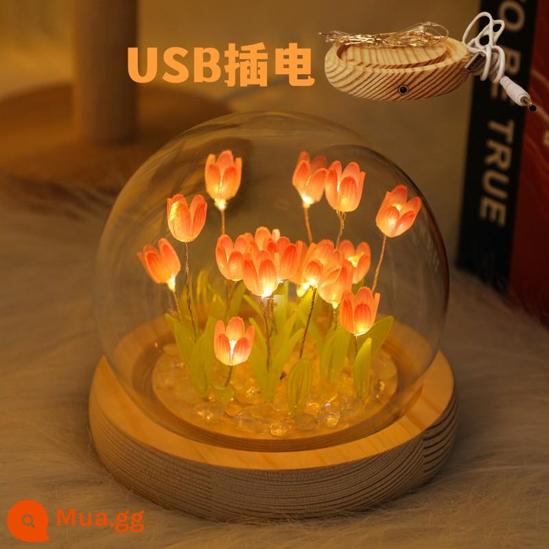 Đèn ngủ hoa tulip handmade DIY bó hoa quà tặng sinh nhật cho bé gái cao cấp người bạn thân nhất Ngày Phụ Nữ - Gói vật liệu tự làm màu hồng 9 miếng [Mẫu plug-in nâng cấp] không có túi quà