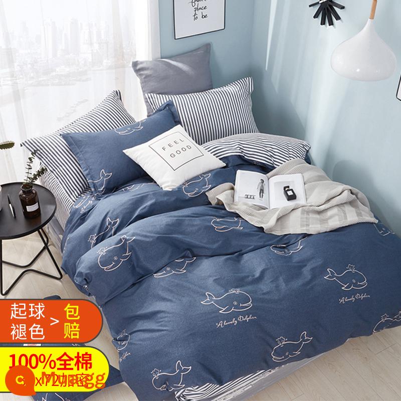 Cotton ký túc xá sinh viên 3 bộ chăn ga 4 phòng ngủ giường đơn ga trải giường chăn ga gối 6 - thế giới cá heo