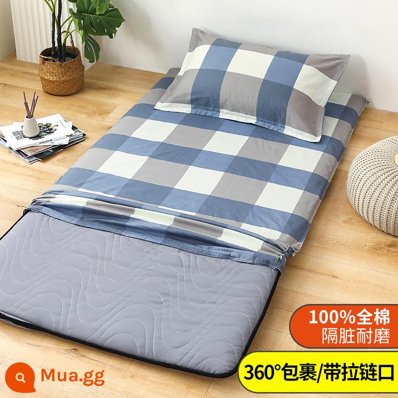 Áo Nệm Cotton Nguyên Chất Vỏ Chăn Ký Túc Xá Sinh Viên Đơn 90X200 Nệm Vỏ Chăn 190 Bọc Nệm Trọn Gói 0.9 - phác thảo mùa hè màu xanh