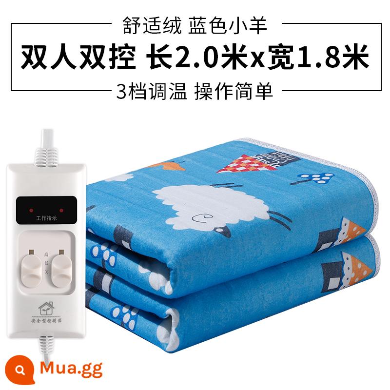 Chăn điện Thành Đô Trùng Khánh Hai người Cắt đôi Điều chỉnh nhiệt độ Hộ gia đình an toàn Ba người Tăng độ dày 2m 1,8m Giao hàng bằng điện - Nhung thoải mái [2.0X1.8 mét]-Blue Lamb