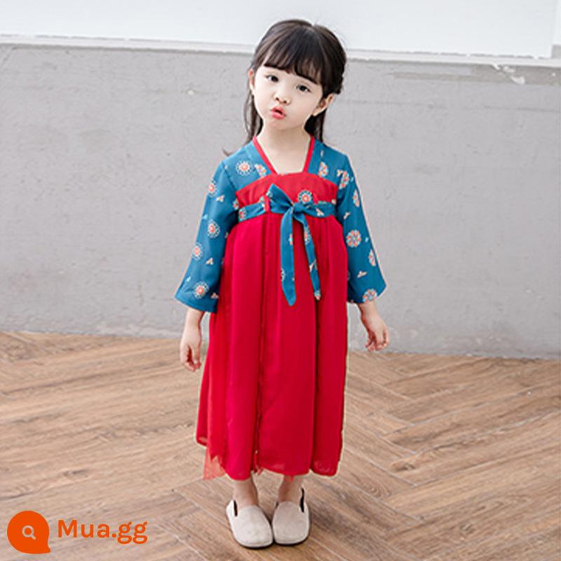 Hanfu Nam sinh Trường Quốc học Quần áo Phong cách Trung Quốc Trẻ em Trang phục Cổ xưa Sách Nam sinh Tiểu học Quần áo Trẻ em Trang phục Niệm Nữ - Váy dài tay màu đỏ