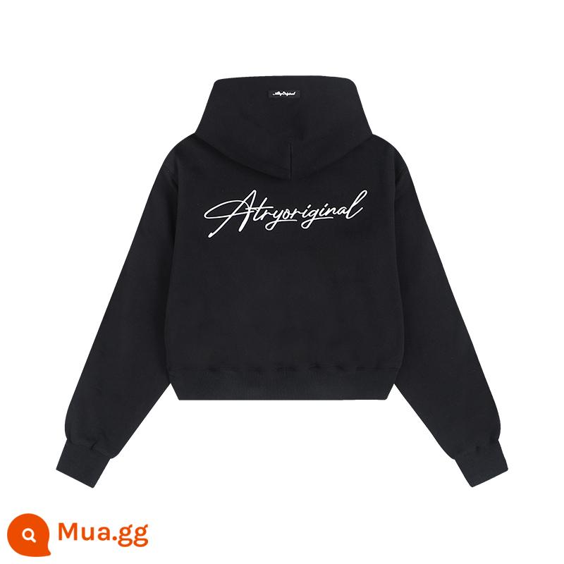 Áo nỉ có mũ trùm đầu thêu logo ATRY, áo hoodie dài tay dài tay dành cho cặp đôi đường phố hạng nặng của Mỹ mùa thu - Đen-ngắn