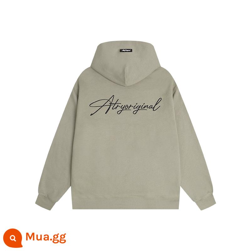 Áo nỉ có mũ trùm đầu thêu logo ATRY, áo hoodie dài tay dài tay dành cho cặp đôi đường phố hạng nặng của Mỹ mùa thu - xanh xám