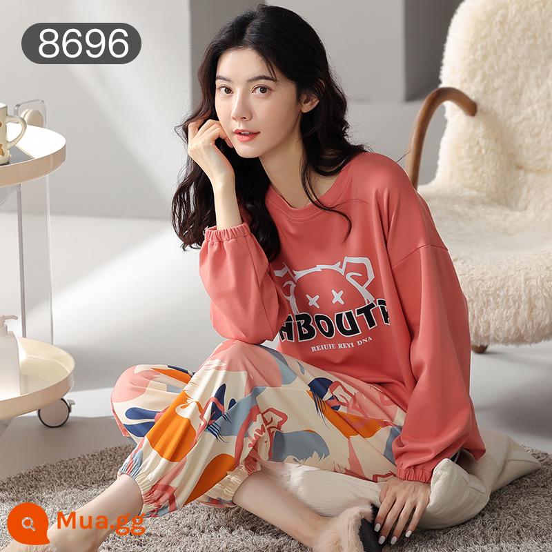 Bộ đồ ngủ Catman nữ cotton xuân thu quần dài tay có thể mặc bên ngoài Bộ đồ mặc ở nhà 100% cotton phong cách mới 2023 - Nhiều màu sắc [bộ đồ dài tay 100% cotton]