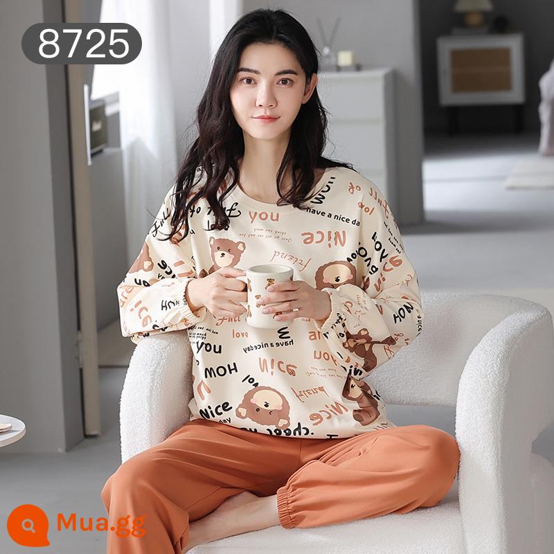 Bộ đồ ngủ Catman nữ cotton xuân thu quần dài tay có thể mặc bên ngoài Bộ đồ mặc ở nhà 100% cotton phong cách mới 2023 - Gấu nghịch ngợm [bộ đồ dài tay 100% cotton]