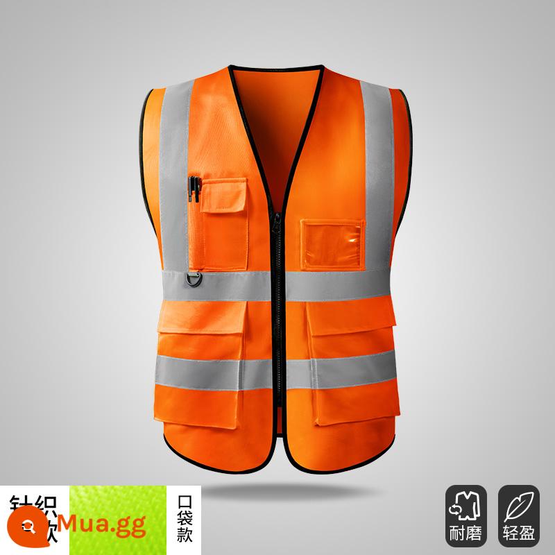 Áo vest an toàn phản quang quần áo giao thông công trường xây dựng vest vệ sinh huỳnh quang quần áo làm việc công nhân Huang Xiaxia nam tùy chỉnh - Kiểu túi - màu đỏ cam