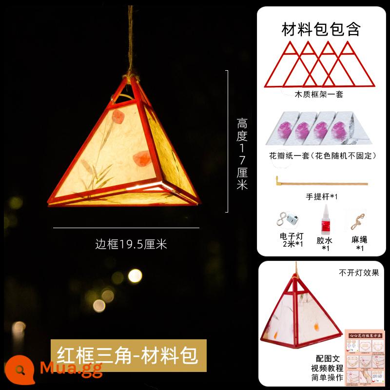 Lồng Đèn Đèn Lồng Handmade DIY Thỏ Chất Liệu Nhẹ Tự Chế Trẻ Em Di Động Cổ Đèn Lồng Lễ Hội Đèn Lồng Đèn Lồng Vật Trang Trí - Gói vật liệu đèn lồng khung hình tam giác màu đỏ