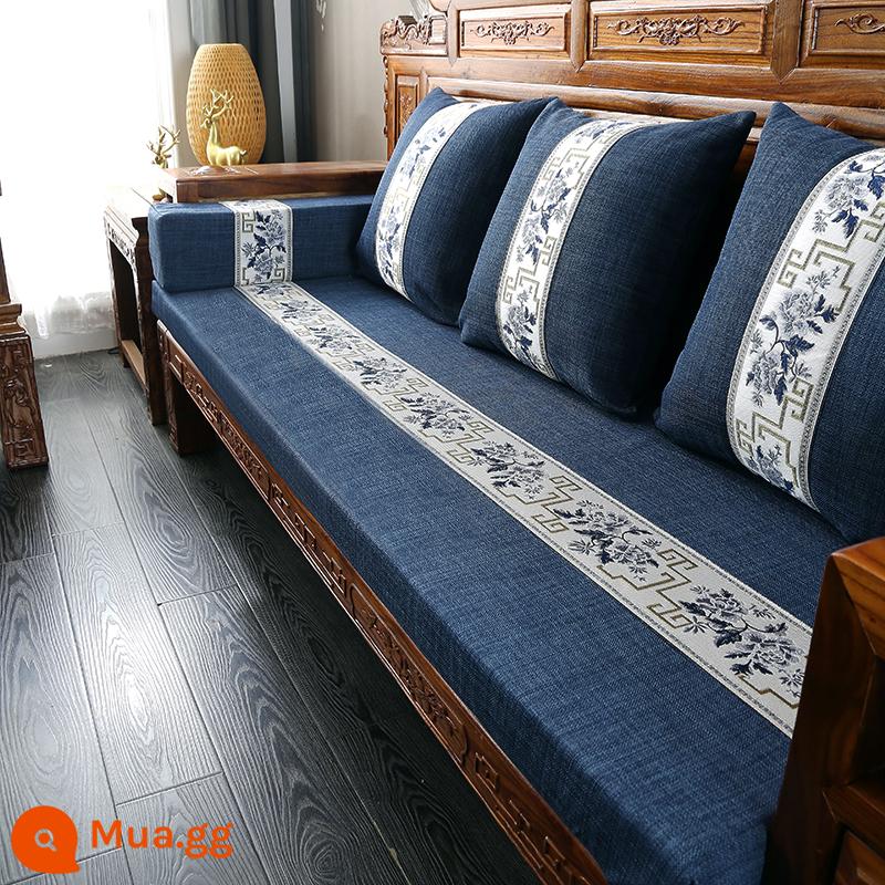 Đệm sofa bằng gỗ rắn đệm dày đệm mùa đông - Màu giỏ xanh và trắng