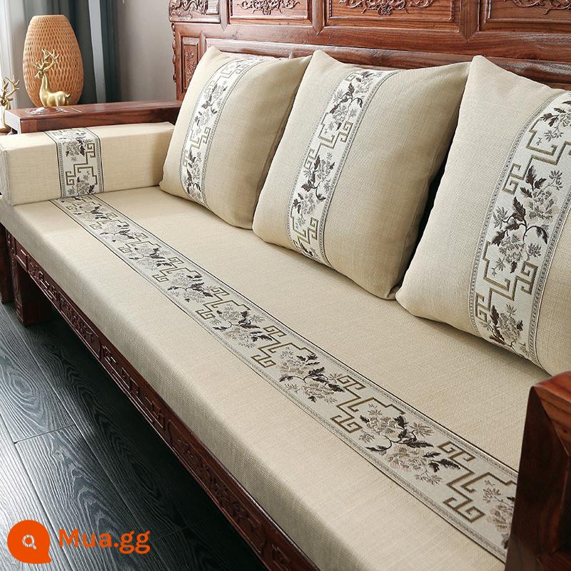 Đệm sofa bằng gỗ rắn đệm dày đệm mùa đông - xanh và trắng be