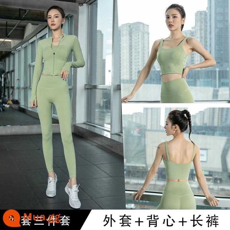 LULU Yoga Quần áo Huấn luyện Pilate Set Nữ 2022 MỚI VESS MỚI VID LOUDEVED RUNTER SITS - Áo khoác xanh + vest xanh + quần xanh