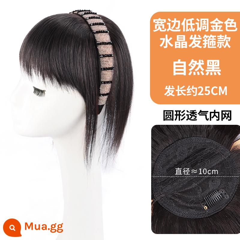 Bangs tóc giả nữ headband bangs một mảnh tóc giả tóc thật bìa trắng đầu tóc thay thế mảnh tóc nữ Qi bangs tóc giả - Băng đô pha lê rộng 25 cm màu đen tự nhiên