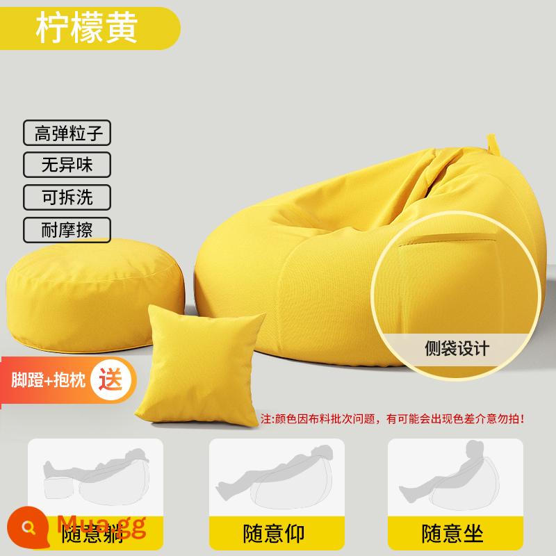 Sofa lười túi đậu chiếu người lớn quá khổ internet nổi tiếng đĩa đơn có thể tháo rời và giặt được căn hộ nhỏ phòng ngủ ban công ghế tựa - Bông và vải lanh màu vàng chanh + gối + bệ kê chân được nâng cấp chất liệu độn hạt đàn hồi cao