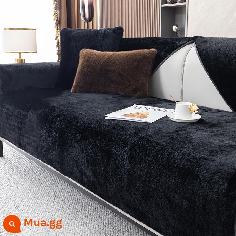 Cao cấp Milan chồn sang trọng dày ấm đệm sofa chống trơn trượt da thật chính hãng gỗ chắc chắn gỗ gụ đệm ghế sofa - Tuscany-Milan Mink-Đen thuần khiết