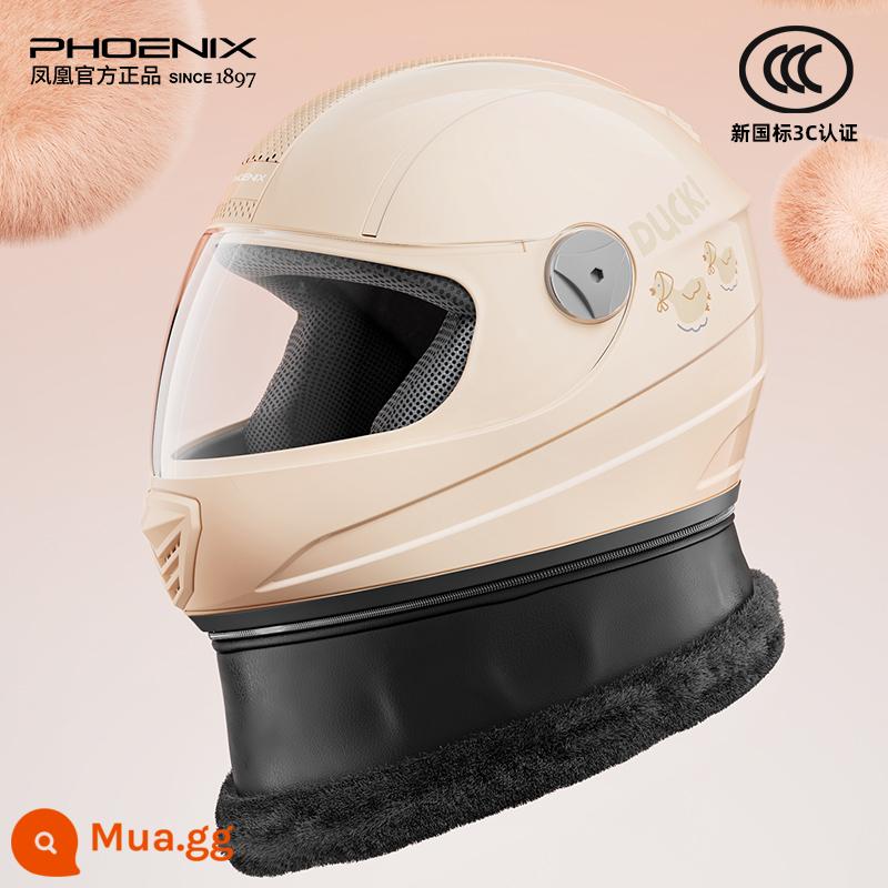 Phoenix 3C chứng nhận xe điện mũ bảo hiểm mùa đông nữ ấm áp bao gồm tất cả mũ bảo hiểm xe máy mũ bảo hiểm đầy đủ - Vịt sữa mơ [HD chống sương mù] Khăn nhung có thể tháo rời