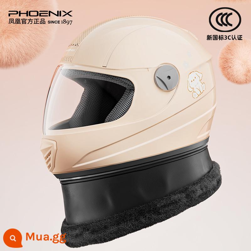 Phoenix 3C chứng nhận xe điện mũ bảo hiểm mùa đông nữ ấm áp bao gồm tất cả mũ bảo hiểm xe máy mũ bảo hiểm đầy đủ - Sữa Mai Chó [HD Chống Sương Mù] Khăn Nhung Có Thể Tháo Rời