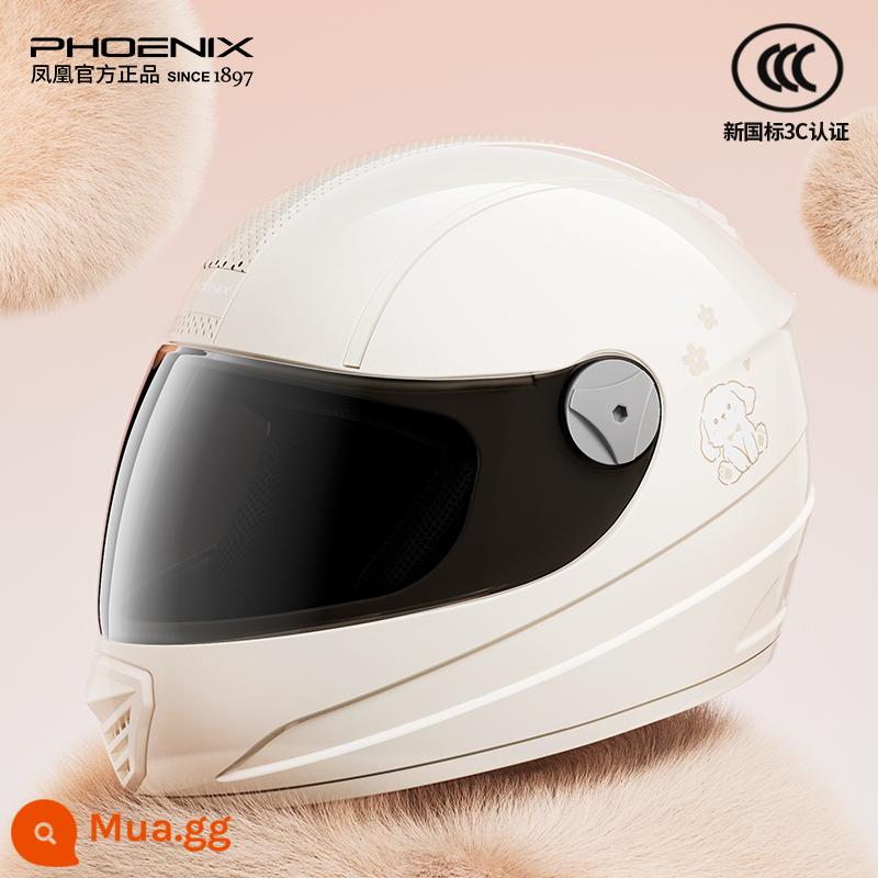 Phoenix 3C chứng nhận xe điện mũ bảo hiểm mùa đông nữ ấm áp bao gồm tất cả mũ bảo hiểm xe máy mũ bảo hiểm đầy đủ - Chó trắng [Kem chống nắng HD]