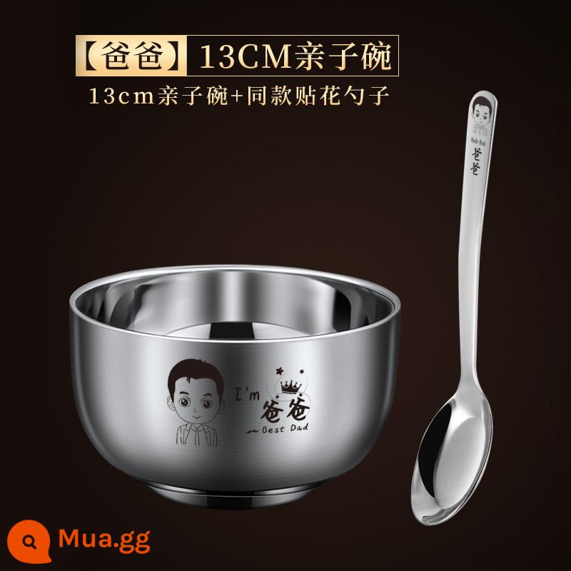 Bát ăn cơm cha mẹ và con inox kháng khuẩn cho gia đình ba bốn con Bát ăn cơm trẻ em hộ gia đình 316 chống rơi chống bỏng - 13cm (Bố) Viện Hàn lâm Khoa học Trung Quốc Chất liệu kháng khuẩn Giao hàng 304 Thìa dành cho cha mẹ và con cái