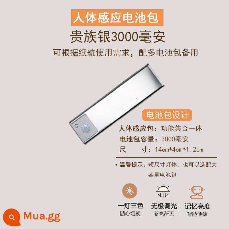 Hai mảnh tủ quần áo cảm ứng đèn led sạc tay không dây quét bếp tổng thể đèn tủ giày giường đèn ngủ - (Cẩn thận khi chụp ảnh không có đèn) Bộ pin cảm biến cơ thể người màu bạc 3000 mAh (tùy chọn dự phòng)