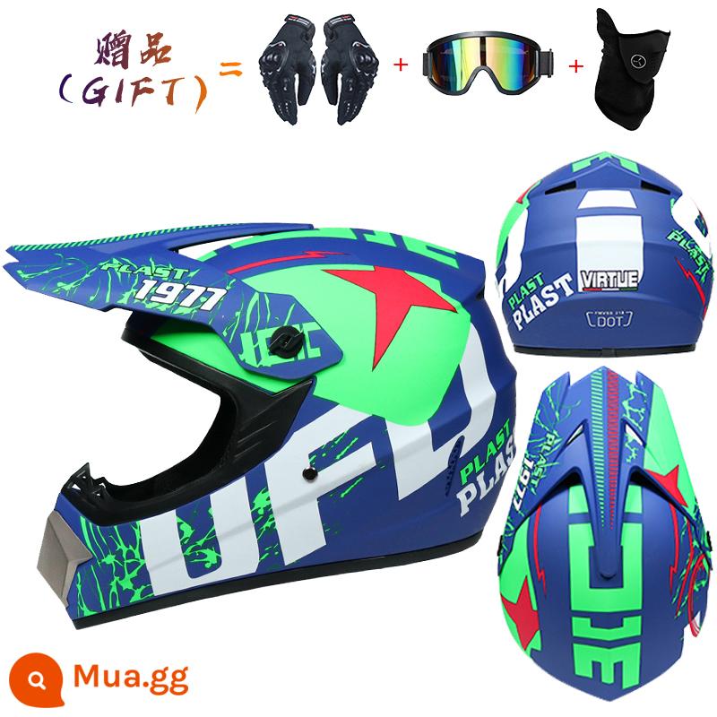 Mũ cứng trẻ em và thanh thiếu niên ngoài đường mát mẻ cuộc đua xe kart leo núi cuộc biểu tình đội mũ bảo hiểm đầy đủ đầu đua nam màu xám - người ngoài hành tinh màu xanh