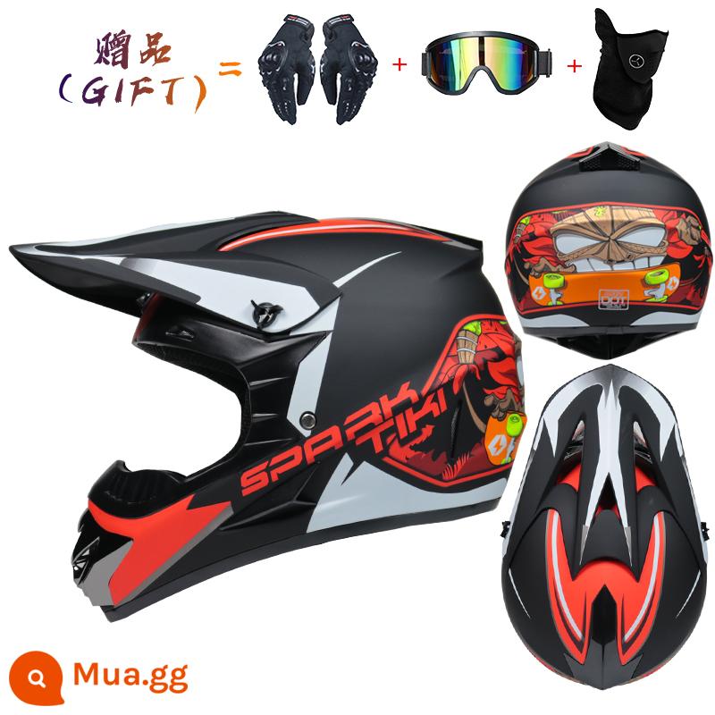 Mũ cứng trẻ em và thanh thiếu niên ngoài đường mát mẻ cuộc đua xe kart leo núi cuộc biểu tình đội mũ bảo hiểm đầy đủ đầu đua nam màu xám - Đầu ma đỏ