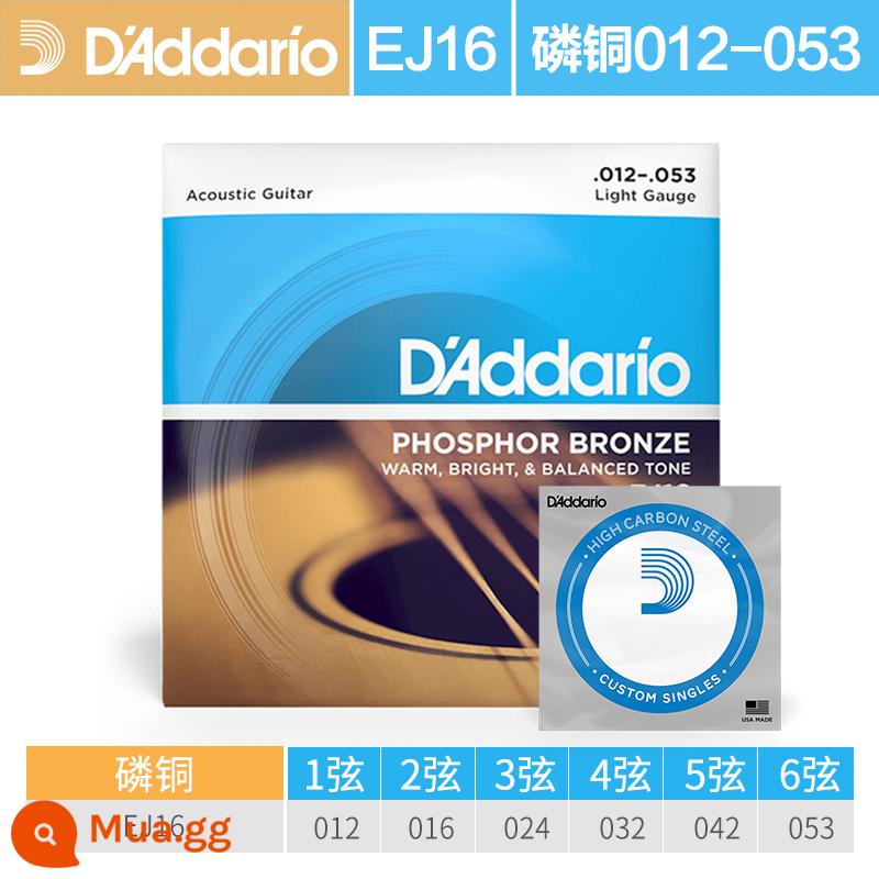 Dây đàn guitar acoustic dân gian D'Addario do Mỹ sản xuất trọn bộ dây đàn guitar đồng phốt pho EJ16 Bộ 6 dây đàn EZ910 - EJ16 _ Phosphor Bronze (12-53) + 1 dây gốc