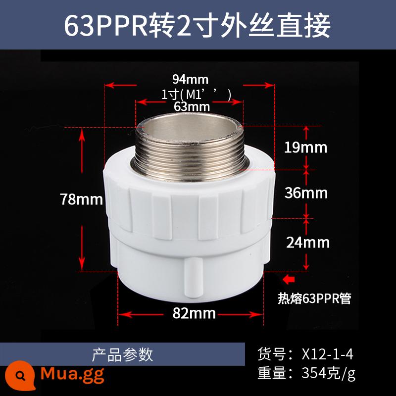 4 phút 6 phút 1 inch PPR phụ kiện đường ống nước nóng lạnh 20/25/32/40/50/63PPR dây bên ngoài phụ kiện đường ống nóng chảy trực tiếp - 63PPR đến dây ngoài 2 inch trực tiếp