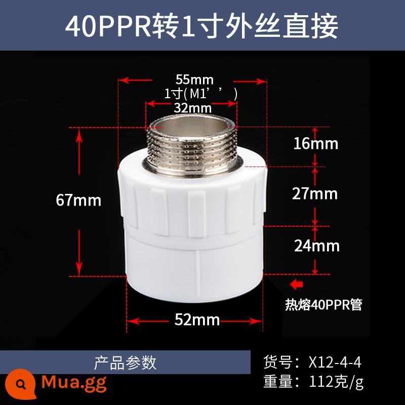 4 phút 6 phút 1 inch PPR phụ kiện đường ống nước nóng lạnh 20/25/32/40/50/63PPR dây bên ngoài phụ kiện đường ống nóng chảy trực tiếp - 40PPR đến dây ngoài 1 inch trực tiếp