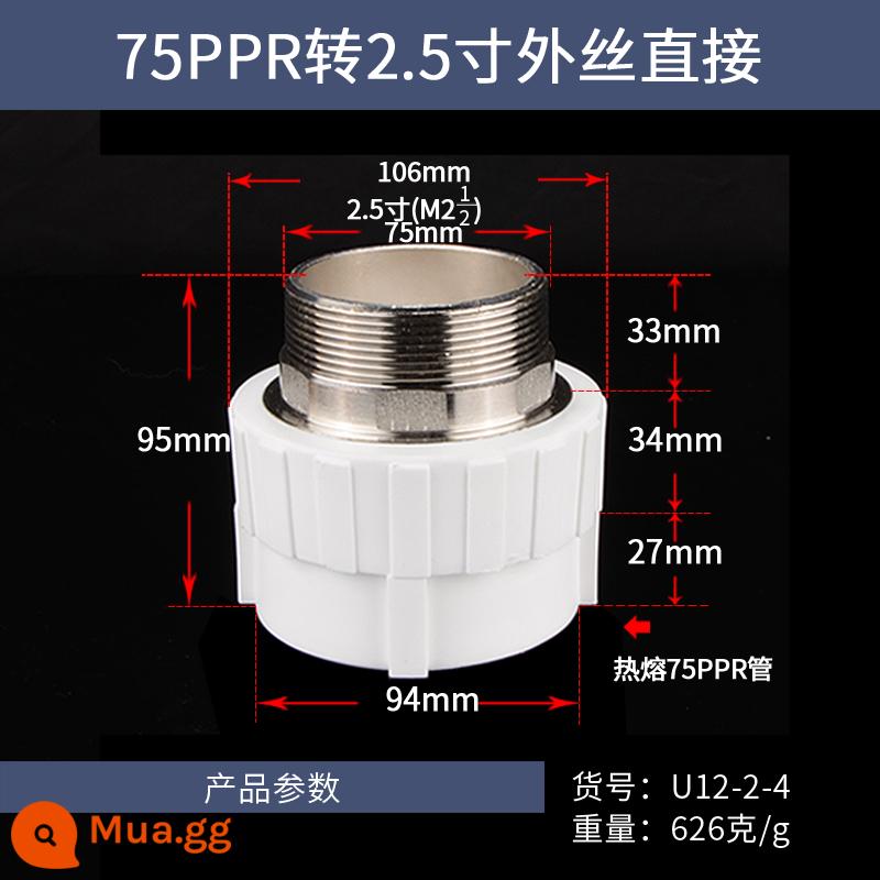 4 phút 6 phút 1 inch PPR phụ kiện đường ống nước nóng lạnh 20/25/32/40/50/63PPR dây bên ngoài phụ kiện đường ống nóng chảy trực tiếp - Dây ngoài 75PPR đến 2,5 inch trực tiếp