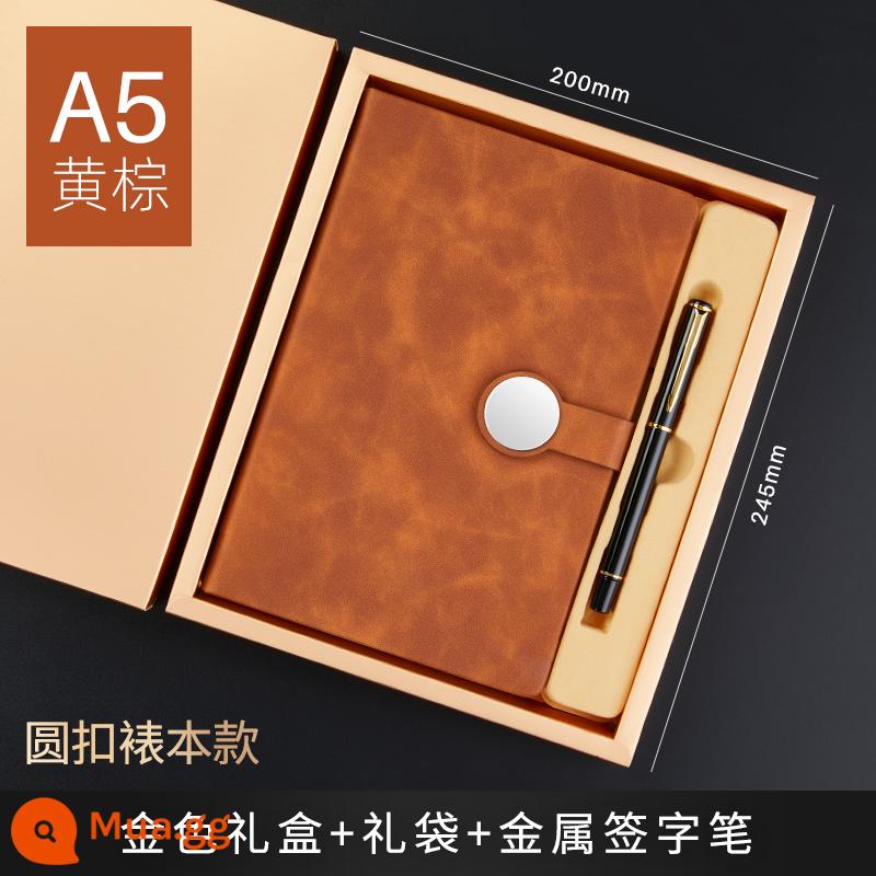 Bộ hộp quà tặng máy tính xách tay Guochao Bộ có thể in tùy chỉnh Logo dày Retro Phong cách Trung Quốc Notepad A5 Sổ ghi chép cuộc họp công việc kinh doanh cao cấp Giải thưởng sinh viên Quà tặng công ty Quà lưu niệm tùy chỉnh - A5 da bê màu vàng nâu P-2528 + bút kim loại + hộp quà màu vàng túi quà