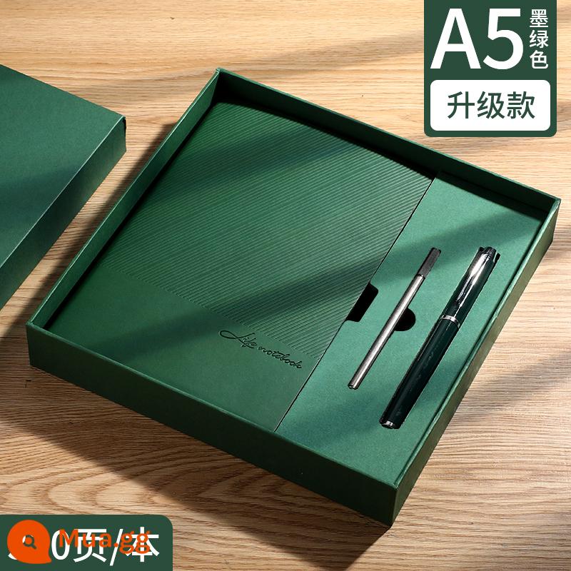 Sổ tay dày có logo tùy chỉnh văn phòng kinh doanh 2023 notepad sổ ghi chép hội nghị công việc a5 phong cách cổ điển có giá trị cao màu trơn da mềm nhật ký đơn giản cuốn sách cao cấp tinh tế làm theo yêu cầu - Xanh ngọc [Bộ hộp quà] Thu thập và mua túi quà