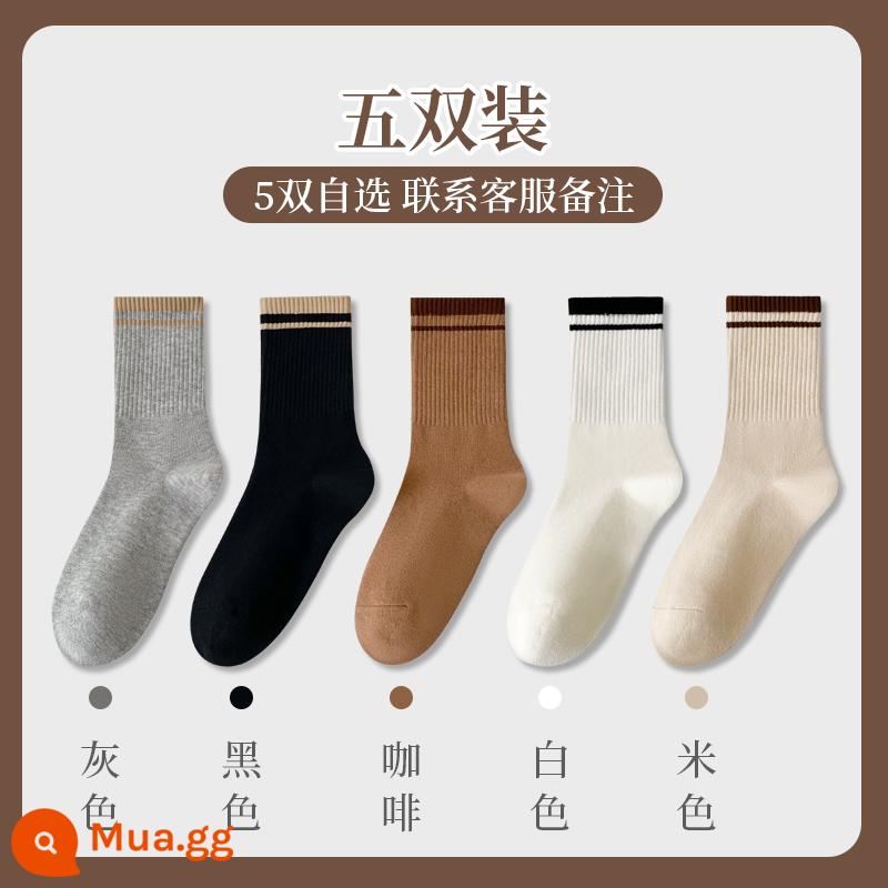 Người phụ nữ Bà 2022 Mùa xuân và mùa thu ngắn Motormus Cotton Girls Sports Autumn Dải băng giữa - [Phong cách ống dài] 5 cặp màu sắc để lựa chọn