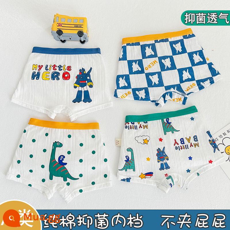 Quần lót trẻ em bé trai boxer bông hoạt hình khủng long bé trai bé trung và lớn trẻ em quần đùi cotton xuân thu - Máy biến áp K08 [4 gói]